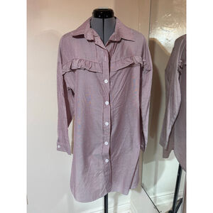 Women's TIFISU White Red Striped Ruffle Blouse Size M